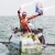 Antonio de la Rosa le vainqueur de la Rames Guyane 2014 passe la ligne d' arrivée à Kourou
